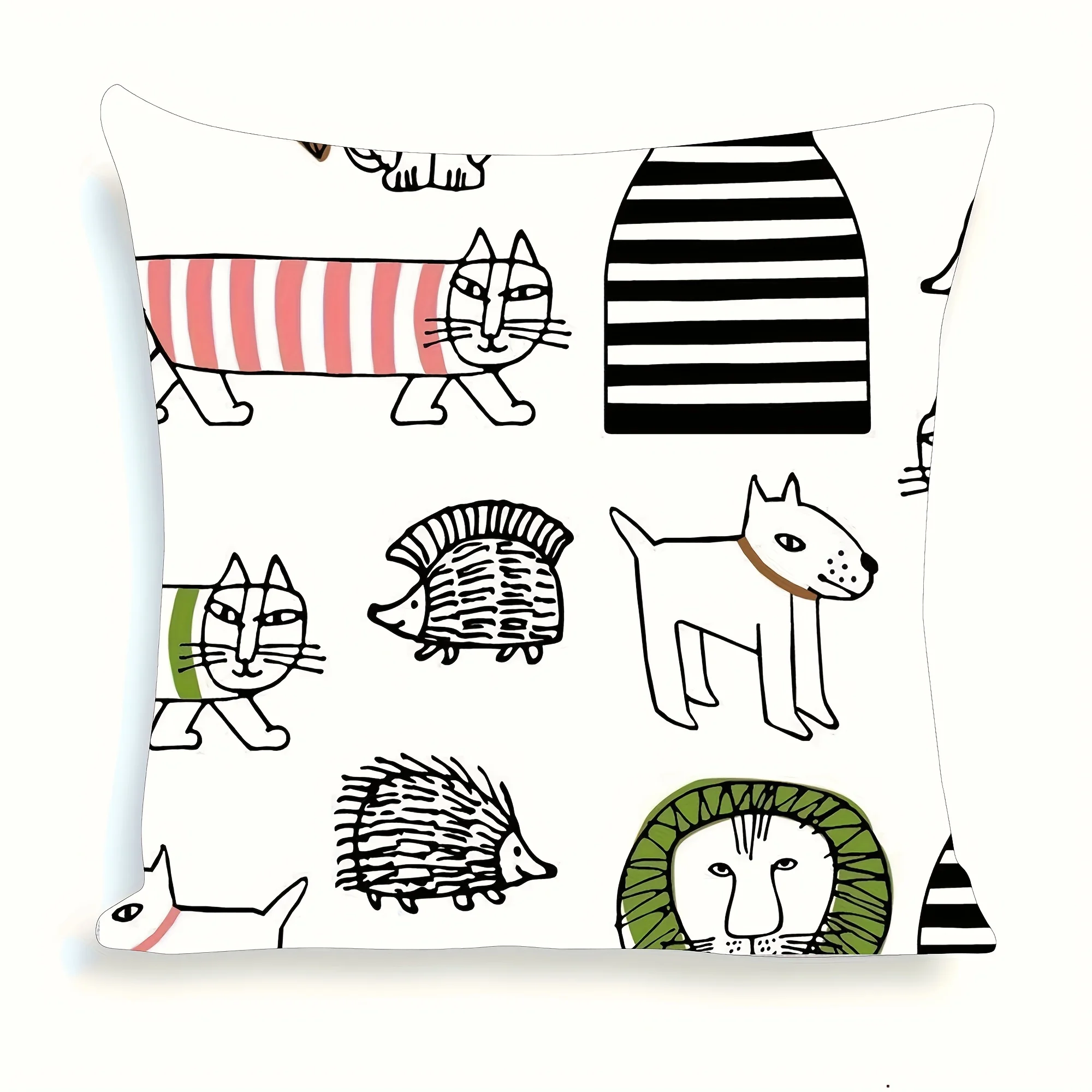 Cute Cartoon Animal Pillow Case, Striped Cat Hedgehog Cushion Cover, Kawaii Kids Room Decor for Sofa Bedroom Living Room Gift