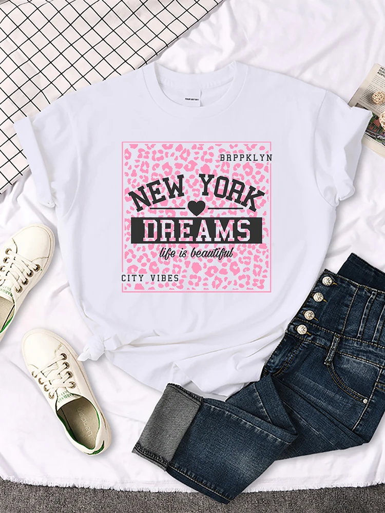 New York Dream Life Is Beautiful Tshirt Short Sleeve Hipster T-Shirt All-Match Casual Tshirt Round Neck Soft Comfortablet-Shirts