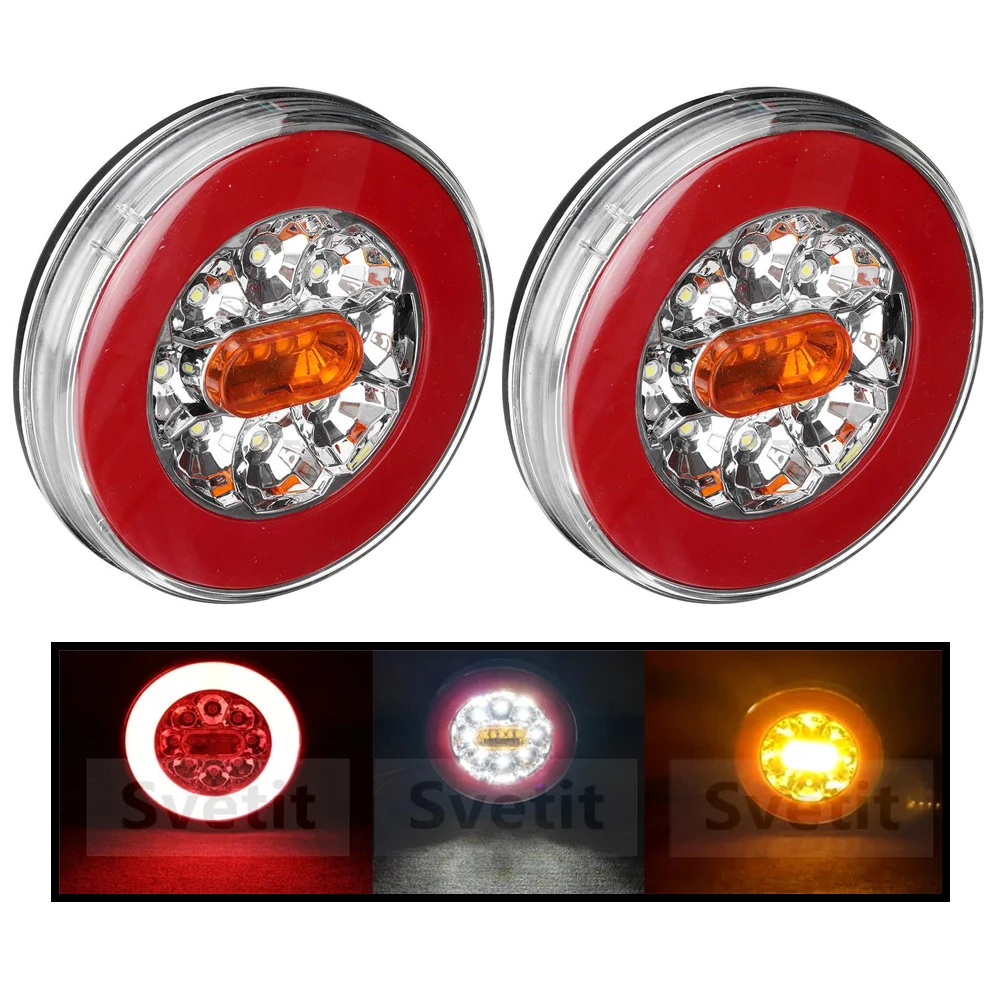 

1 пара круглых задних фонарей для грузовиков, 12 В, 24 В, светодиодные задние фонари для прицепа, каравана, задний фонарь, динамический указатель поворота, тормозной фонарь заднего хода