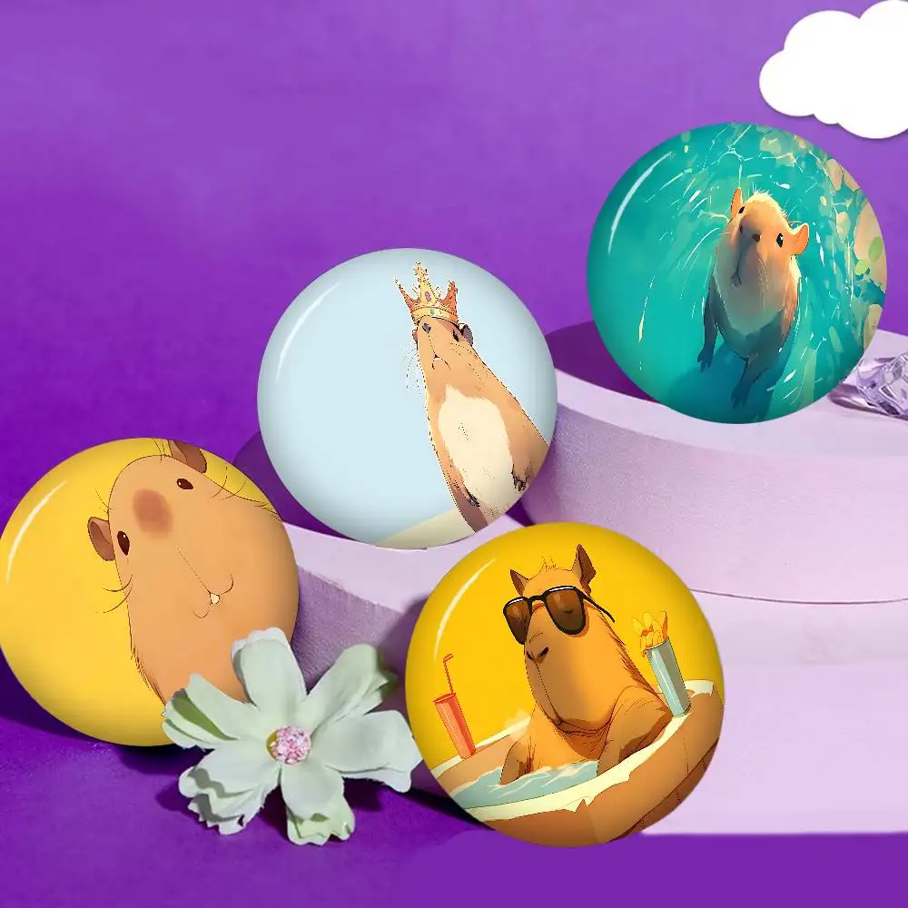 Cute Capybara Cartoon Round Button Pins Slogan Creative Brooches Backpack Clothes Decoration Fashion Cartoon Jewelry Gifts