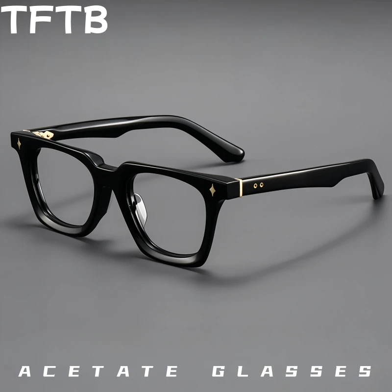 

TFTB High-End Luxury Men's Acetate Glasses Retro Square Big Size Thick Edge Designer Optical Prescription Eyeglasses Frame 55015