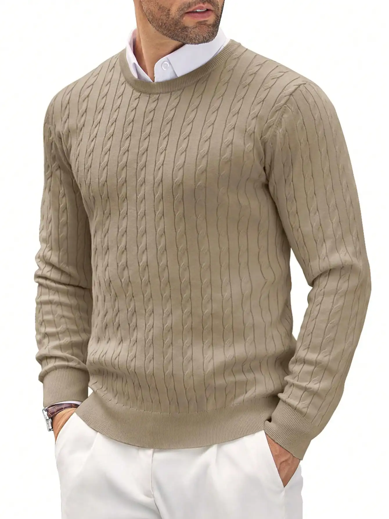 

Мужской свитер с круглым вырезом, вязаный косами, свободного кроя, для осени и зимы