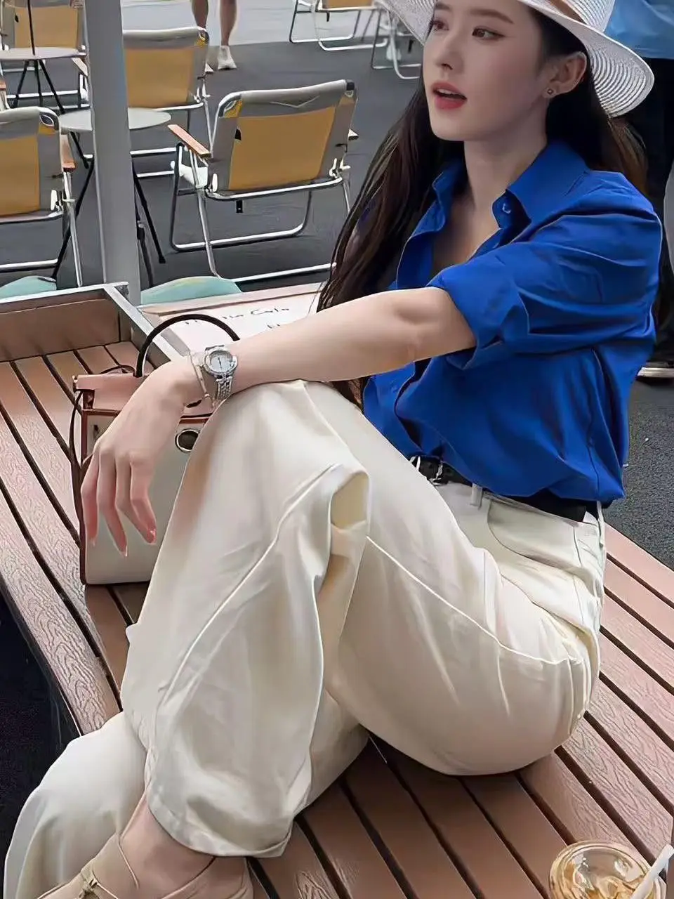 Klein Blue Women's Casual Long Sve irt Spring Autumn New Sle Layering Loose Outerwear Korean Sle Commute Faion