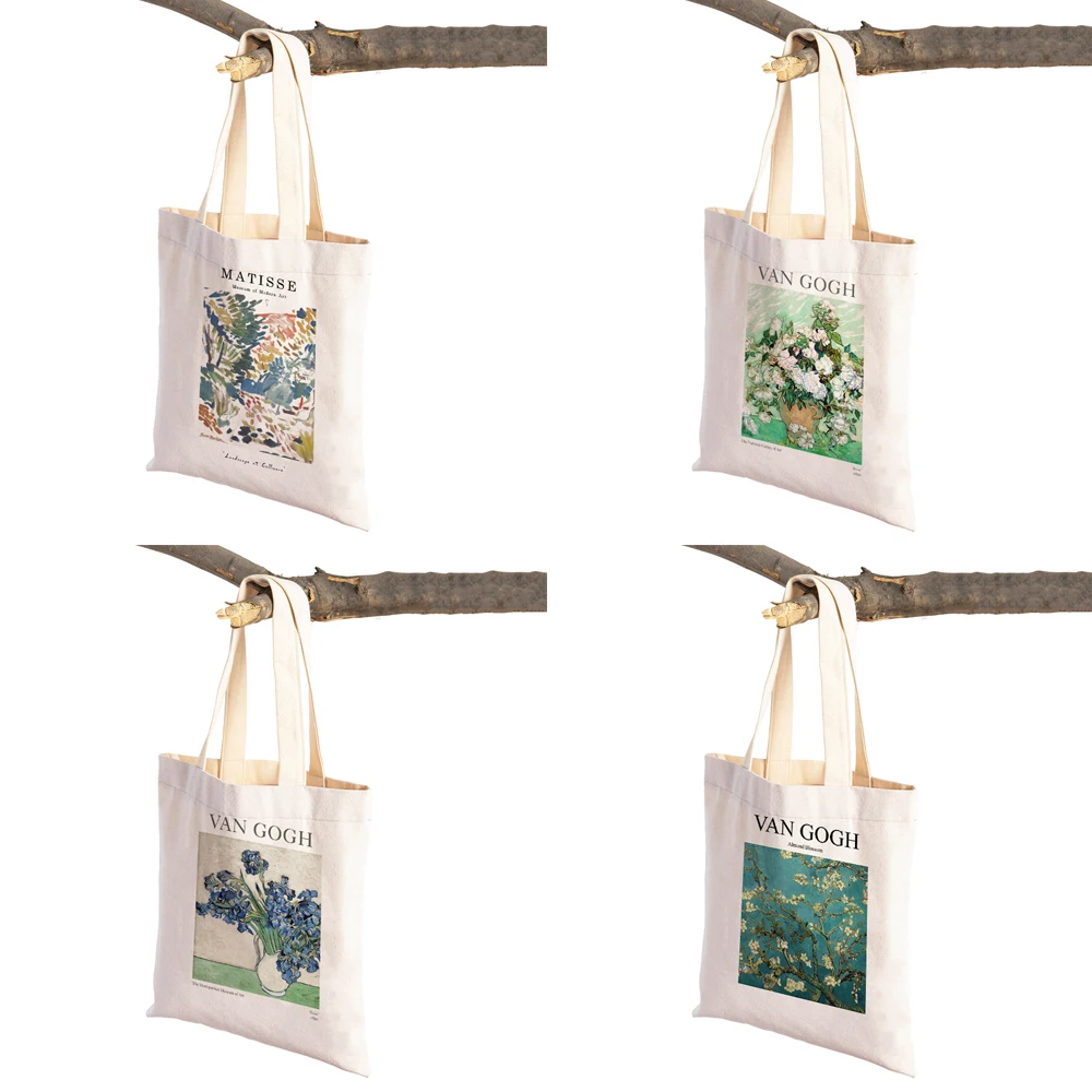 Canvas Female Shoulder Shopper Bag Van Gogh Morris Vintage Oil Painting Books Handbag Tote For Women Shopping Bags