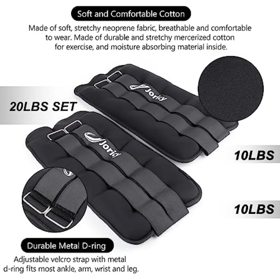 Ankle Weights for Physical Therapy Running Walking Fitness Gym Workout Adjustable Straps Durable Nylon Black 1/2/3/4/6/8/10/12/