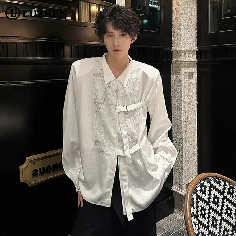 

LUZHEN мужские модные элегантные рубашки высокого качества с длинными рукавами, новинка 2025, оригинальный ремешок с вышивкой, украшение одежды JY4325