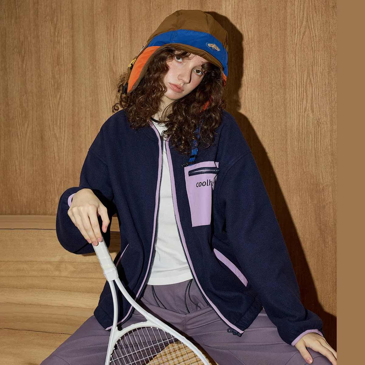 

COOLHUT 2025: зимняя женская куртка с цветными блоками и воротником-стойкой, короткое плюшевое флисовое пальто, мягкое пальто в горошек, уютная одежда, теплая свободная посадка