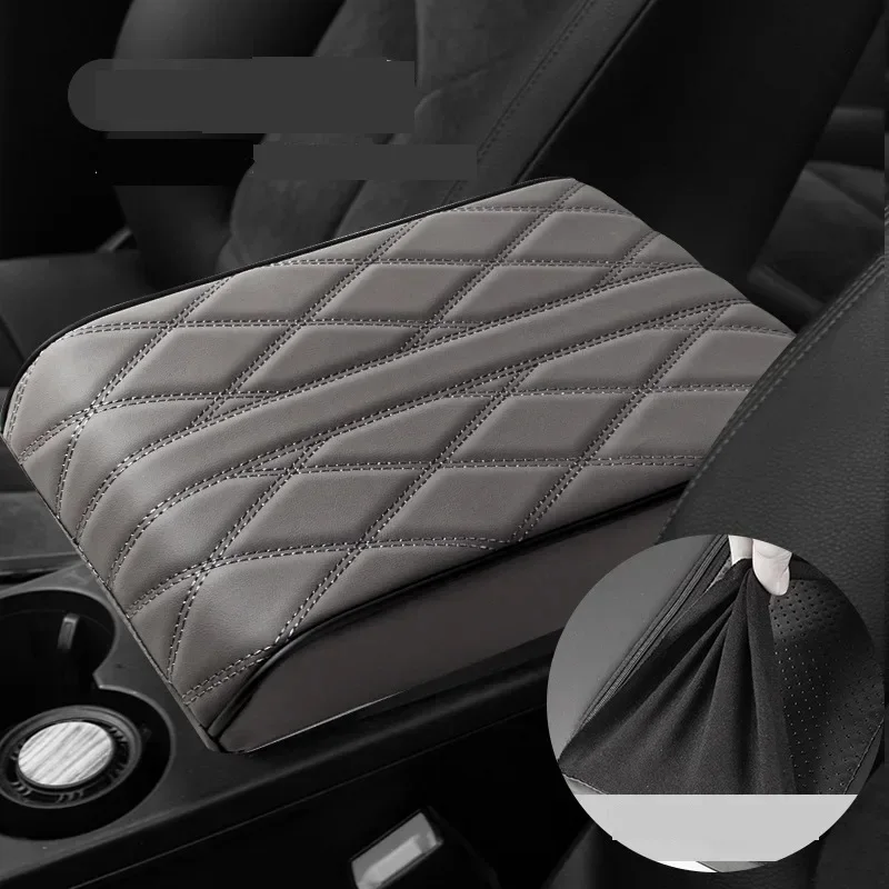 Wave Embroider PU Leather Car Armrest Mat Center Console Arm Rest Protection Cushion Auto Armrests Storage Box Cover Pad