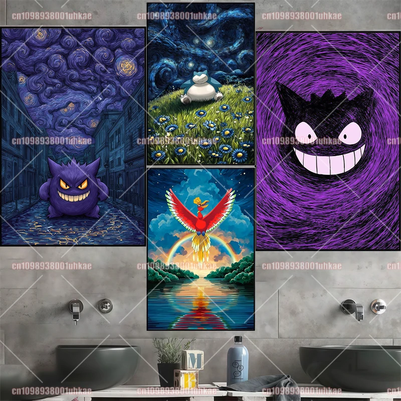 

Classic Pokemon Pidgeotto Eevee Squirtle Gengar Greninja ARceus Anime Poster Vintage Canvas Painting Wall Art Ornament
