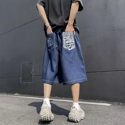 2024 Chicano Street Jeans Solid Summer Hip Hop Loose Straight Leg Wide Leg American West Coast Oversized Shorts streetwear