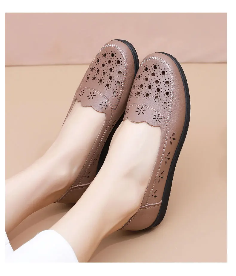Sandalen Sommer Komfort Baotou Weiche Sohle Mutterschuhe Flache Sohle Damenschuhe Lochlederschuhe Schuhe für mittlere und ältere Altersgruppen – Detail 15