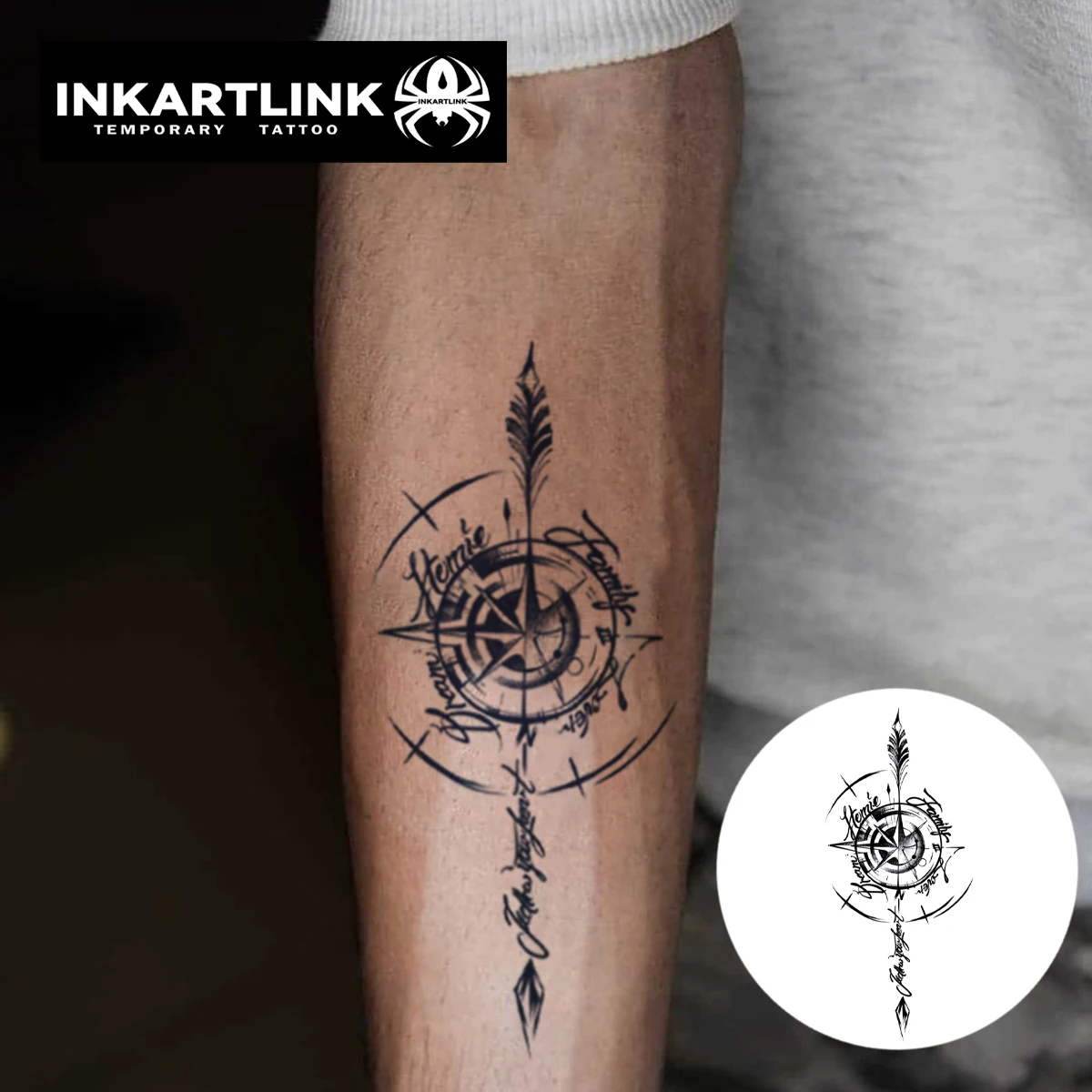 ملصق وشم مؤقت بوصلة، وشم سحري مقاوم للماء، وشم مزيف يدوم حتى 15 يومًا، وشم شبه دائم