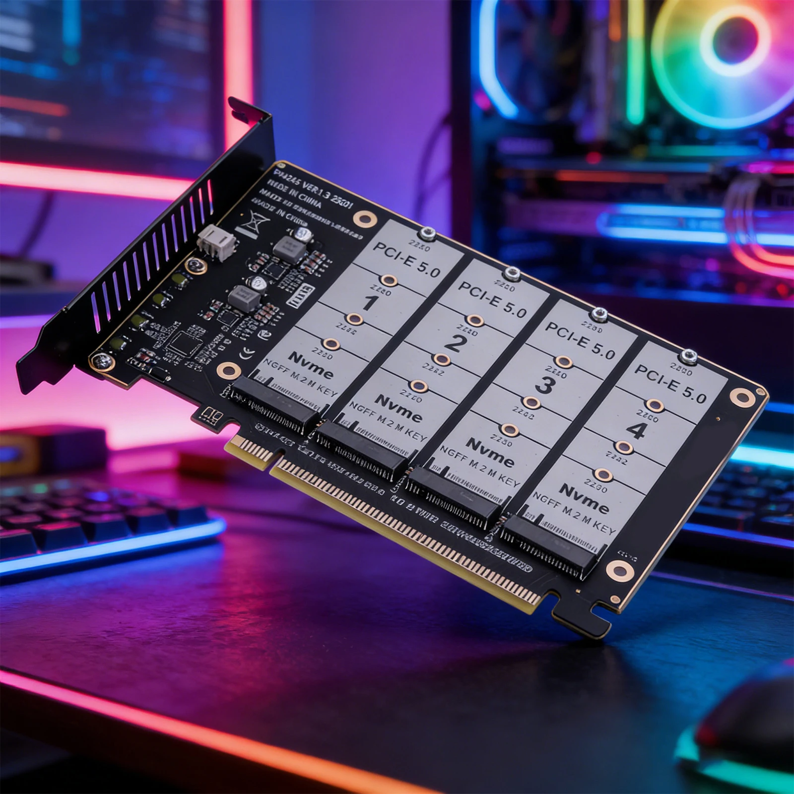 PCIE Express 5.0 Gen5 Gen4 X16 Detachable Bifurcation Raid Card To 4X NVME M.2 NGFF SSD Hard Drive Converter 4x128Gbps