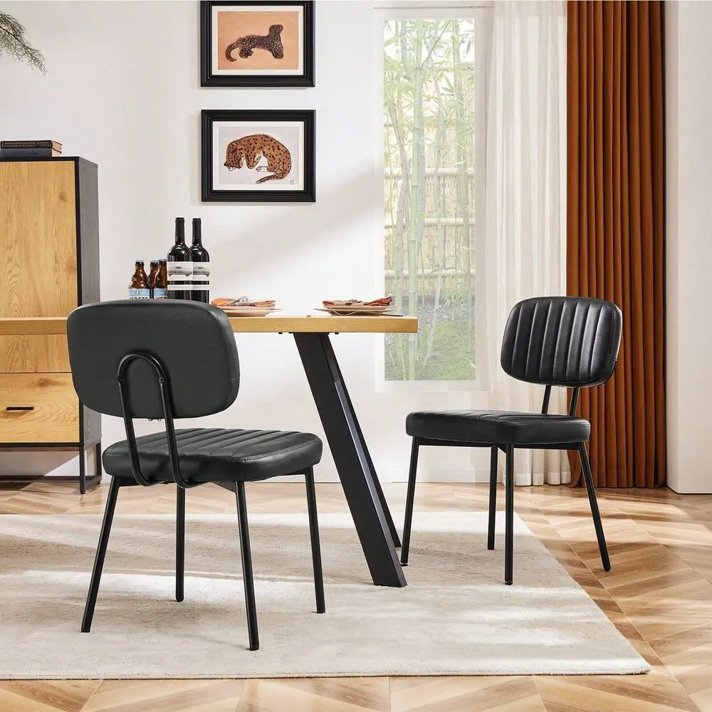 

Комплект из 2 обеденных стульев, обитые тканью стулья в стиле Mid-Century Modern для кухни и столовой, с сиденьями из искусственной кожи, металлические, L-образные.