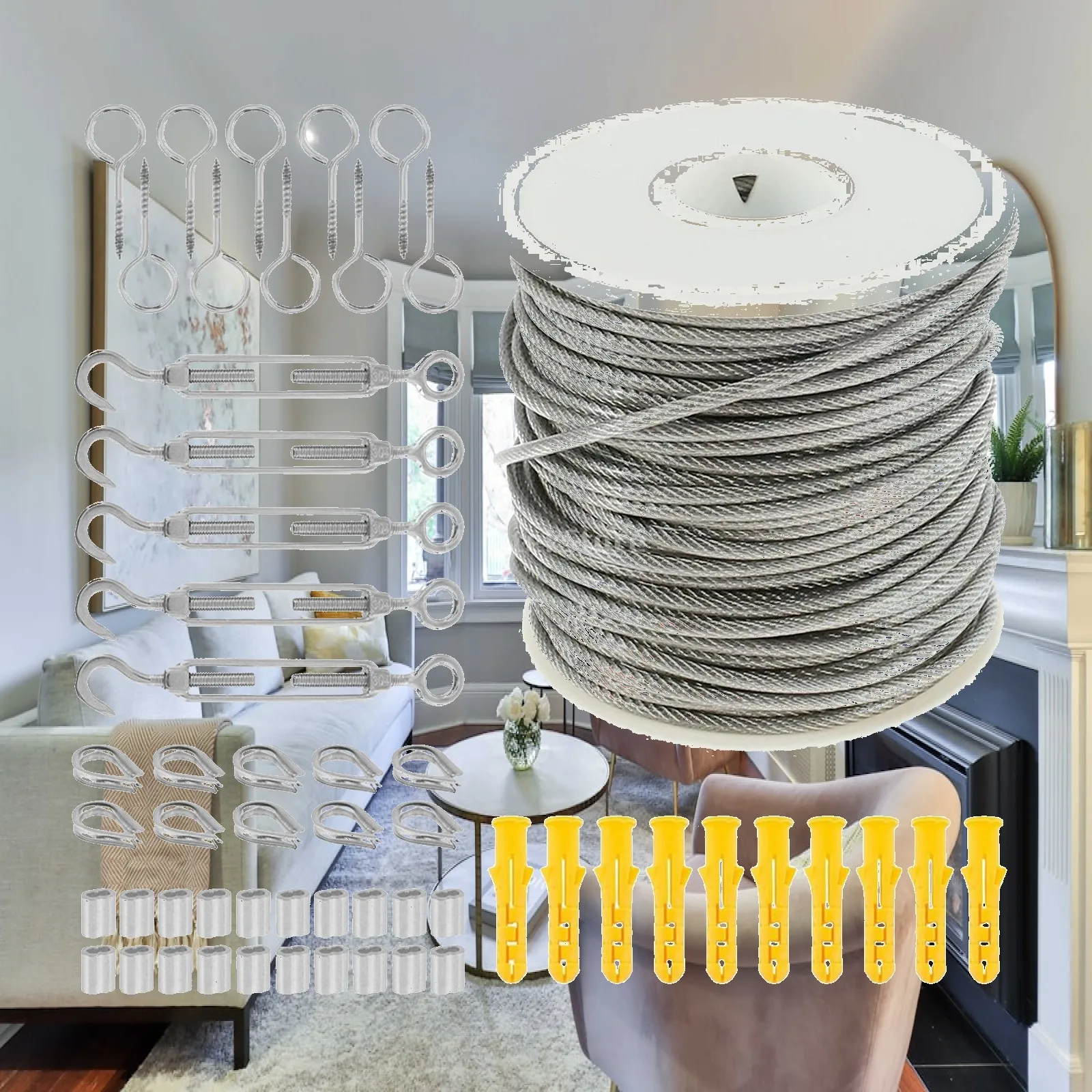 Cable Rope Kit Multipurpose Sturdy Heavy Duty Catenary Wire Kit for Outdoor Cleaning
