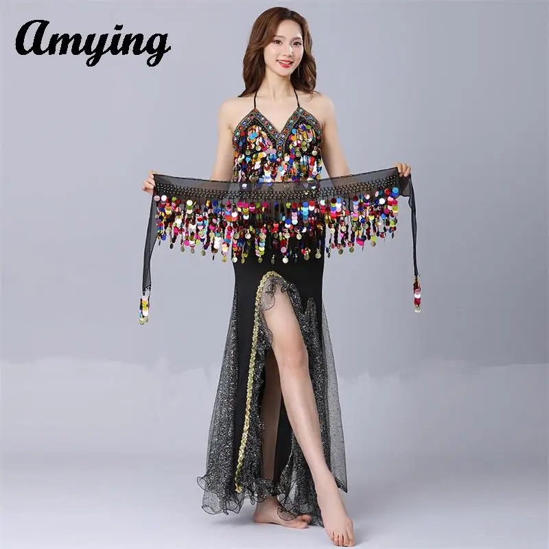 

3PCS Women Belly Dance Costume Set Competition Practice Costume Performance Outfit Clothing Sexy Sequin Tassel Dance Set Suit