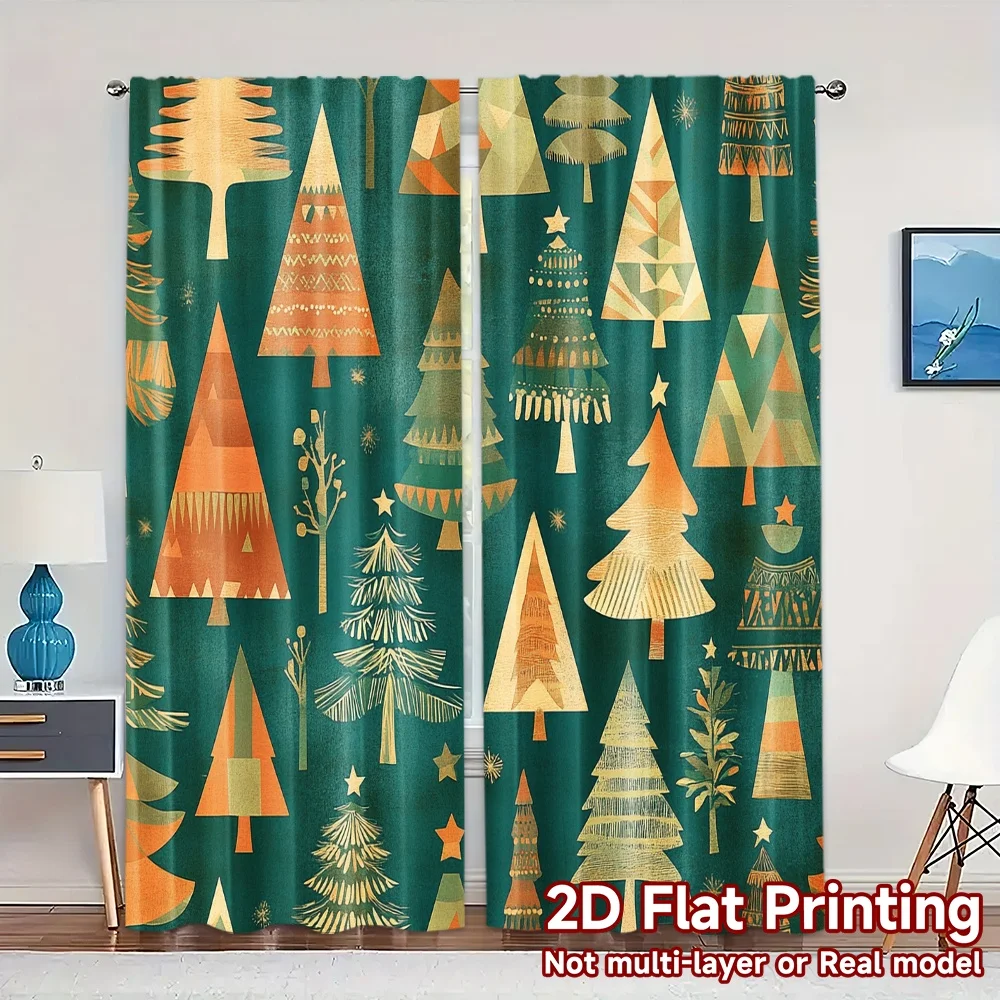 2pcs,Curtains Christmas Trees Festive (3) Modern Modern Curtains Polyester Easy Install Curtains Gifts Perfect for Kitchen