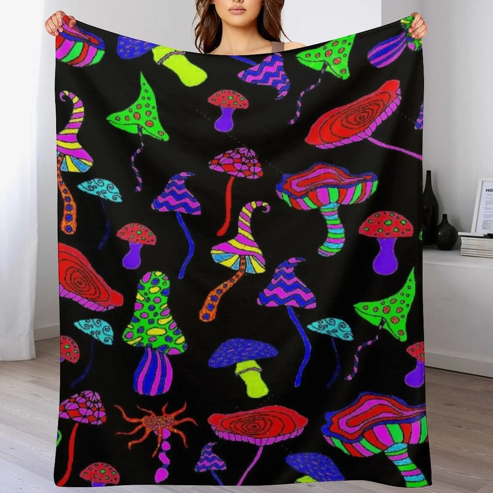 

MAGIC MUSHROOMS : Abstract Psychedlic Whimsical Print Throw Blanket Sofa Quilt Camping Decoratives Fashion Sofas Blankets