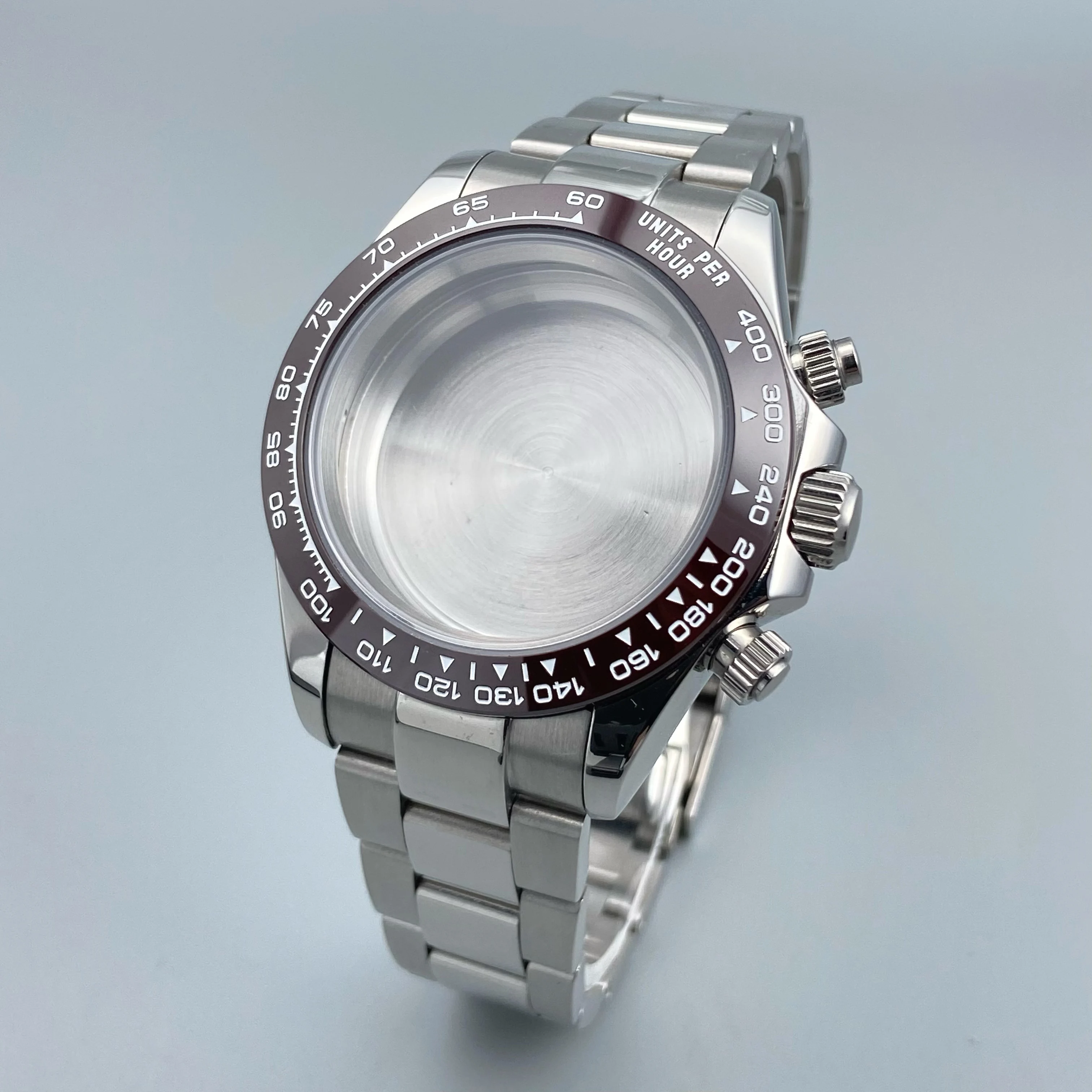 39mm VK63 Case Silver Watch Case Stainless Steel Watch Strap Fit VK63 Quartz Movement Watch Accessories Fits 20mm Strap
