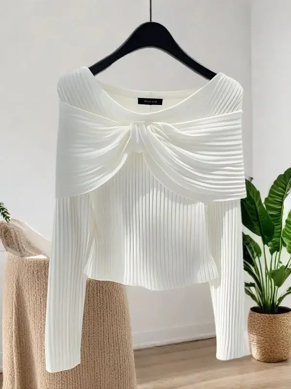 Korean Fashion Round Neck White Blouses Women Tops Autumn New High end Sweet Bow Slim Long Sleeve Base Shirt Top Women Clothing