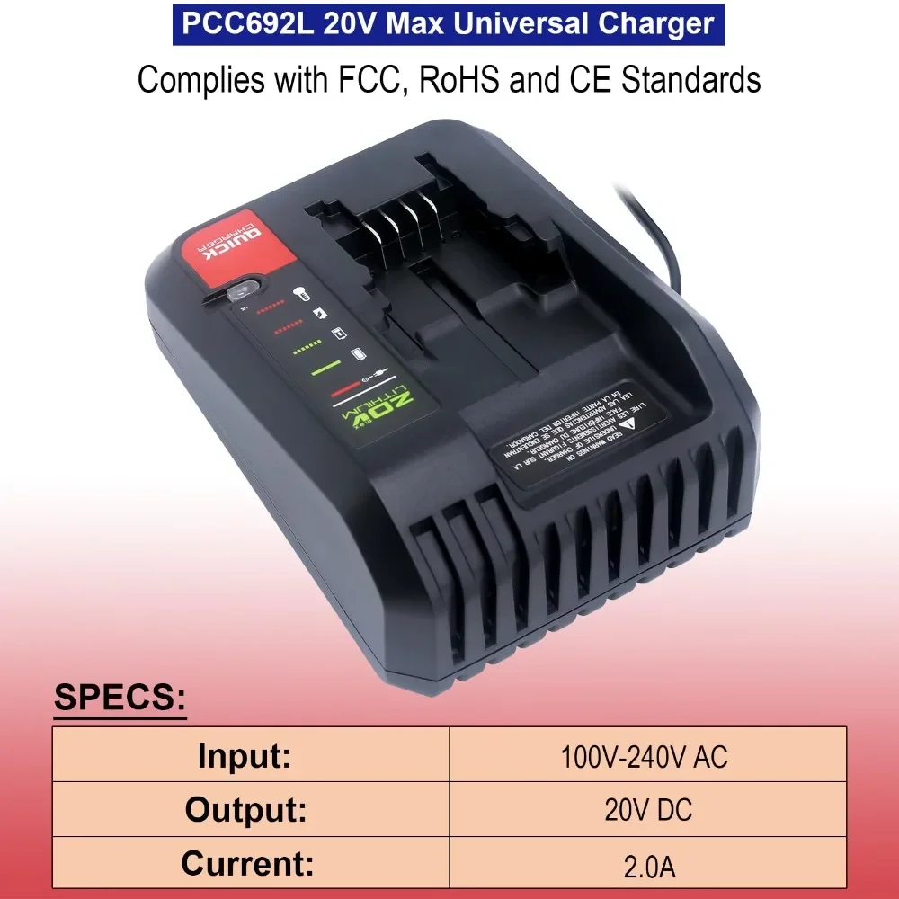 Szybka ładowarka do akumulatorów litowych 20 V do akumulatorów Porter-Cable 20 V MAX do akumulatorów litowych Black & Decker 20 V LBXR2020 PCC680L — zdjęcie produktu 6