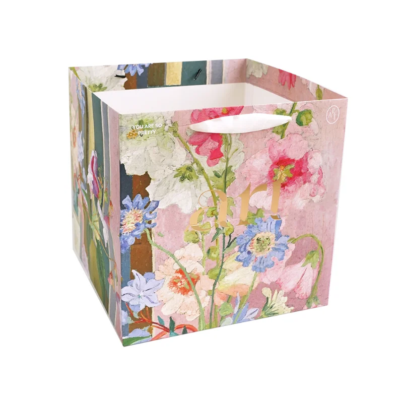 Flower Art Print Large Square Gift Bags Pack 4