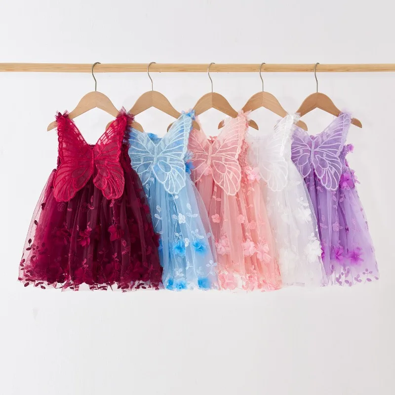Children's Princess Dress Mesh Dress Suspender Dress Tutu Skirt Three-dimensional Wings Fairy Foreign Style Skirt