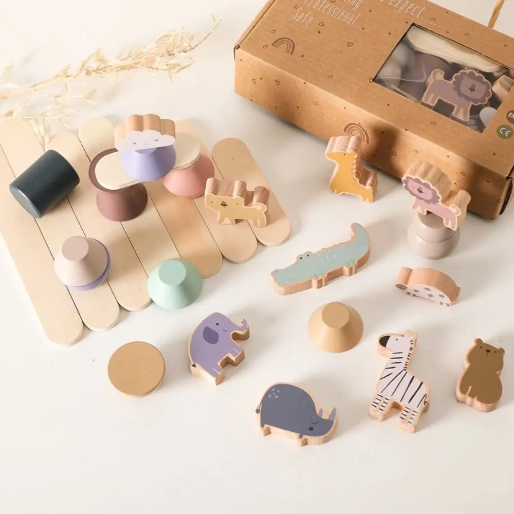Montessori Holz Tiere Blöcke Set Puzzle Interaktive Tier Modell Balance Stapelbare Mehrzweck Tier Form Stapeln Spielzeug