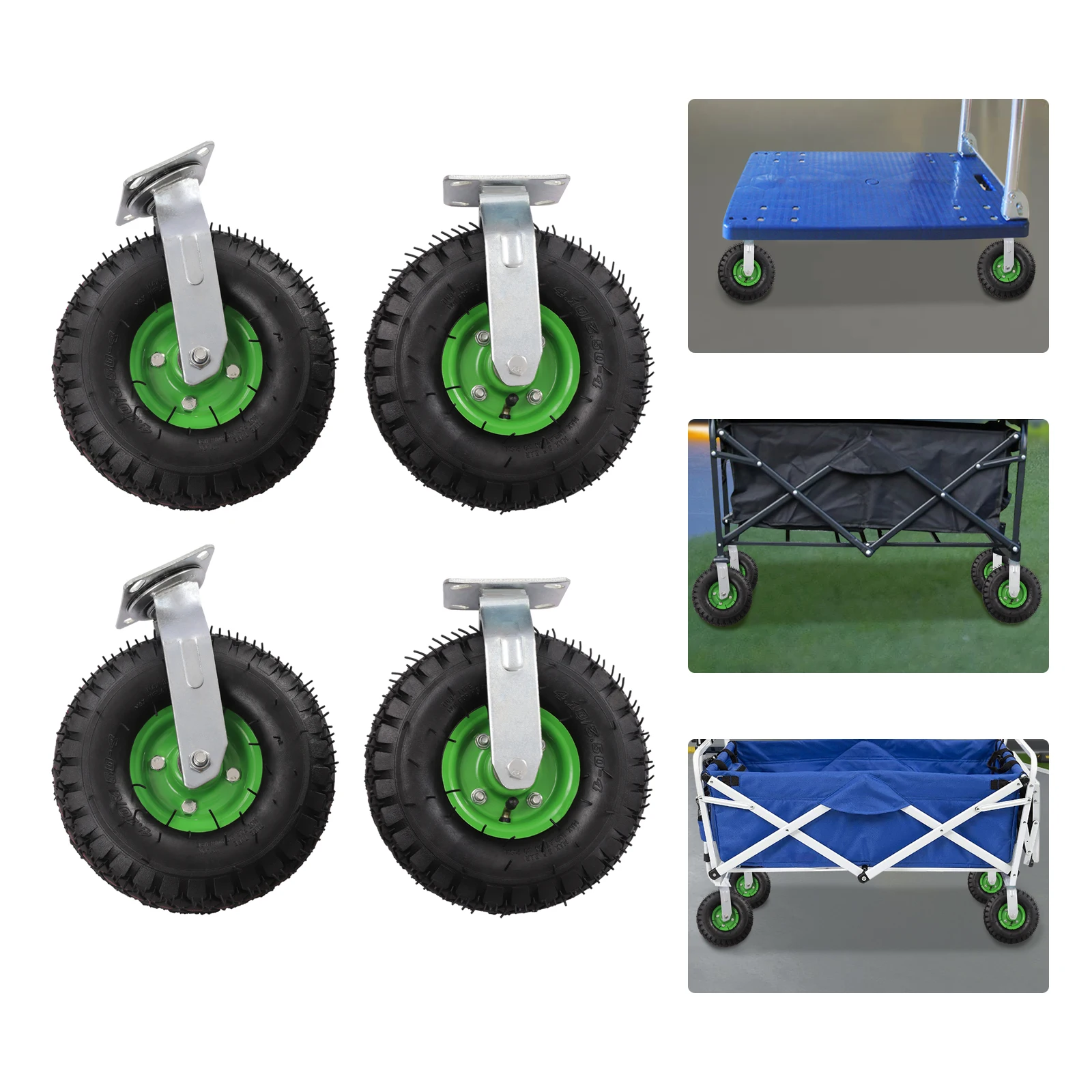 10 Inch Swivel Pneumatic Casters Set of 4, Heavy Duty Air Tires Rubber Wheel Includes 2 Rigid Fixed & 2 Swivel Caster 125kg