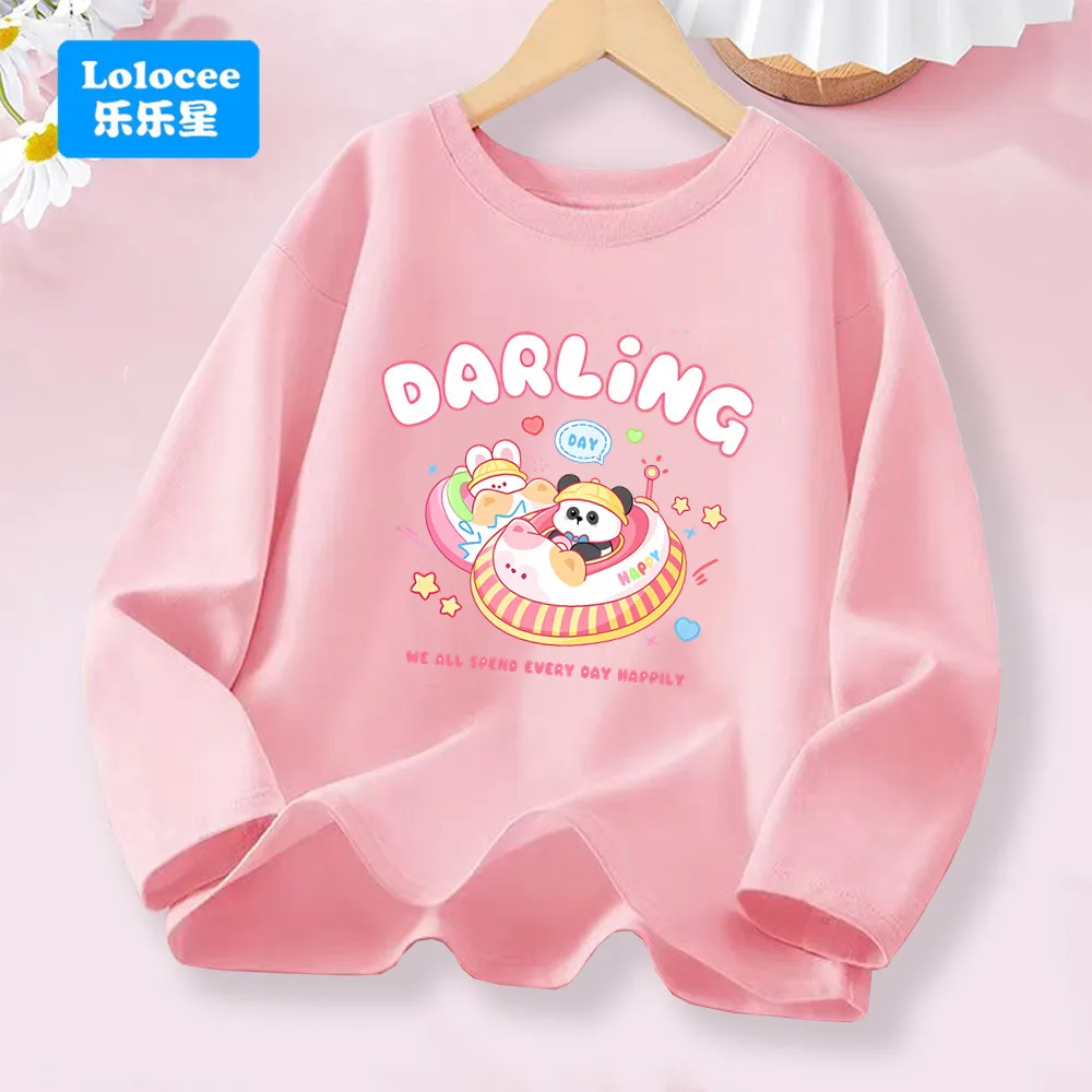 

Футболка с длинными рукавами для девочек, хлопковая детская одежда, футболки с рисунком панды, космический корабль, футболки с круглым вырезом для маленьких девочек