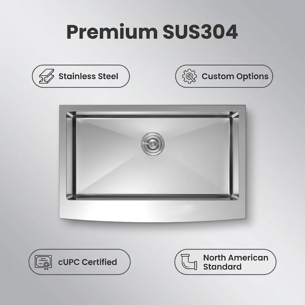 Sink,Large 760*500mm Multifunctional 18Gauge 304 Stainless Steel Kitchen Sink Single Apron Front Farm Style Square Single Bowl O