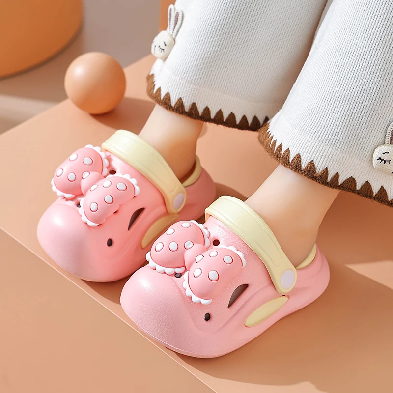 New Summer Aged 0-5 Children Slippers Cute Bowknot Toddler Sandals For Girl Toe Box Flip Flops Non-Slip Home Kids Garden Shoes