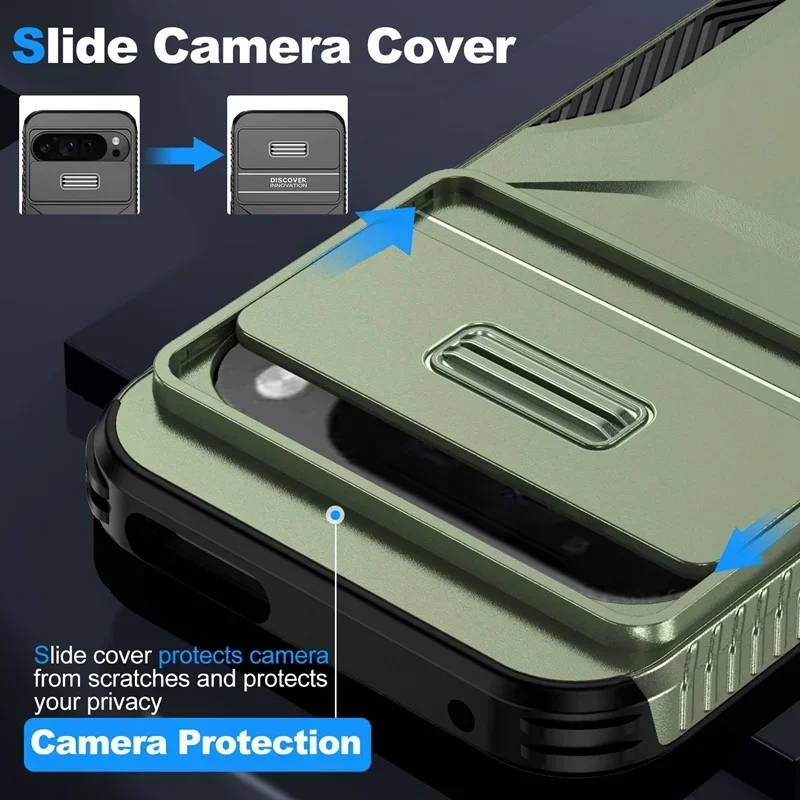 Чехол для Google Pixel 9 Pro XL Pixel 9 Military Grade Antiskid Camera Lens Slide Cover Google Pixel 9 Pro Жесткие чехлы Pixel9 Cover