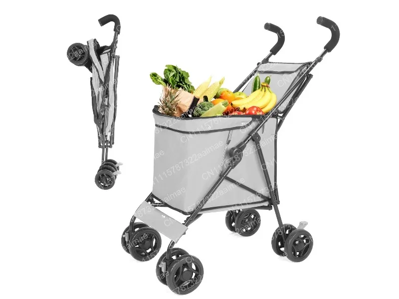 Folding Shopping Cart Portable Lightweight Trolley for Grocery Camping Stall Hauling