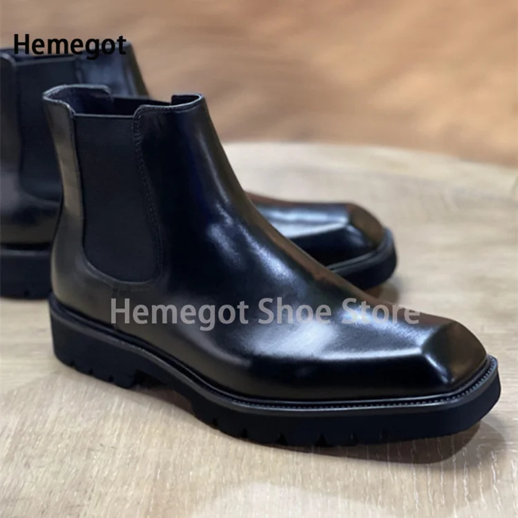 

Thick Soled Handmade Chelsea Boots Spring and Autumn Men's Toe Leather British Boots Men's Trend Slip-On Ankle Boots