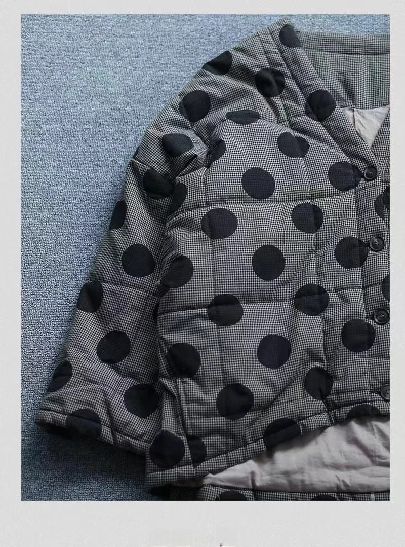 plus Size Women's Cotton Jaet Thiened V-Ne ort Outerwear Retro Polka Dot Print Loose Fit Autumn Winter Faionable