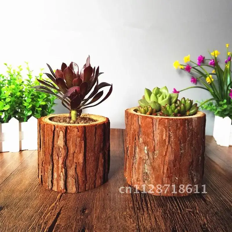 

Craft Wood Garden Flower Pot Wooden Stake Hollow Design Planter Candelstick Indoor Succulents Pot Home Decoration Plant Wood Cr