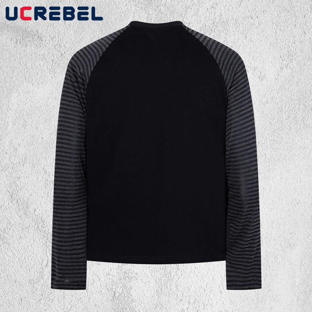 Letter Print Raglan Sleeve T-shirt Mens Autumn Striped Patchwork Long Sleeve Loose Crew Neck Cotton Tee Man