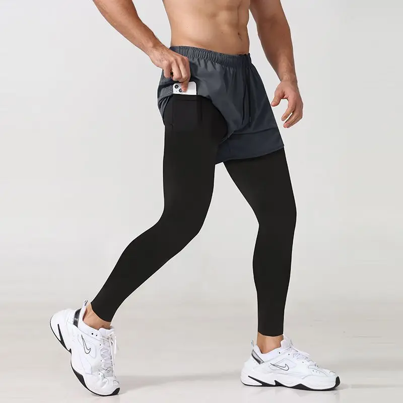 Pantaloncini da corsa per sesso all'aperto con apertura sul cavallo uomo 2 in 1 pantaloni sportivi da Jogging per Fitness da palestra ad asciugatura rapida a due piani pantaloni sportivi da uomo