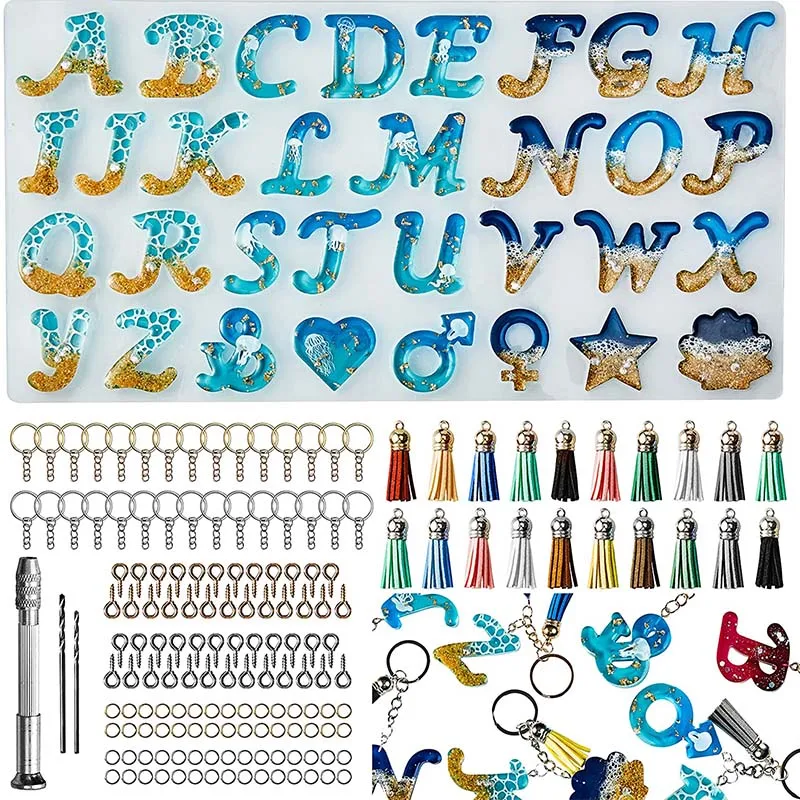 Alphabet Silicone Mold for Epoxy Resin Kit Mixed Style Letters Resin Casting Mold Set DIY Keychain Pendant Jewelry Making Tools