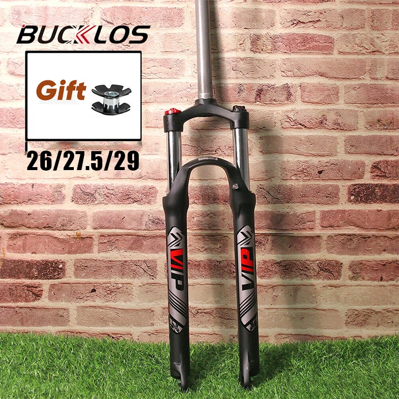 BUCKLOS Suspension Bicycle Fork 26in 27.5in 29in 9*100mm Mountain Bike Fork Aluminum Alloy MTB Fork 100mm Travel Fit Disc Brake