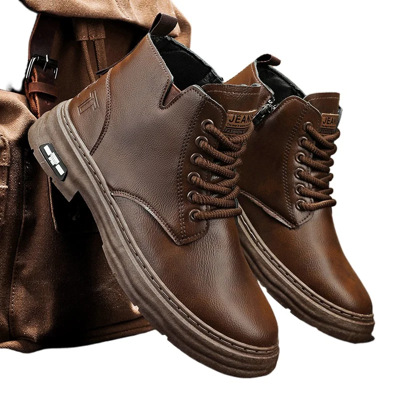 

Luxury Men Ankle Boots Retro British High-top Men Boots Fashion High Quality Leather Shoes 2025 New Outdoor Men Motorcycle Boots