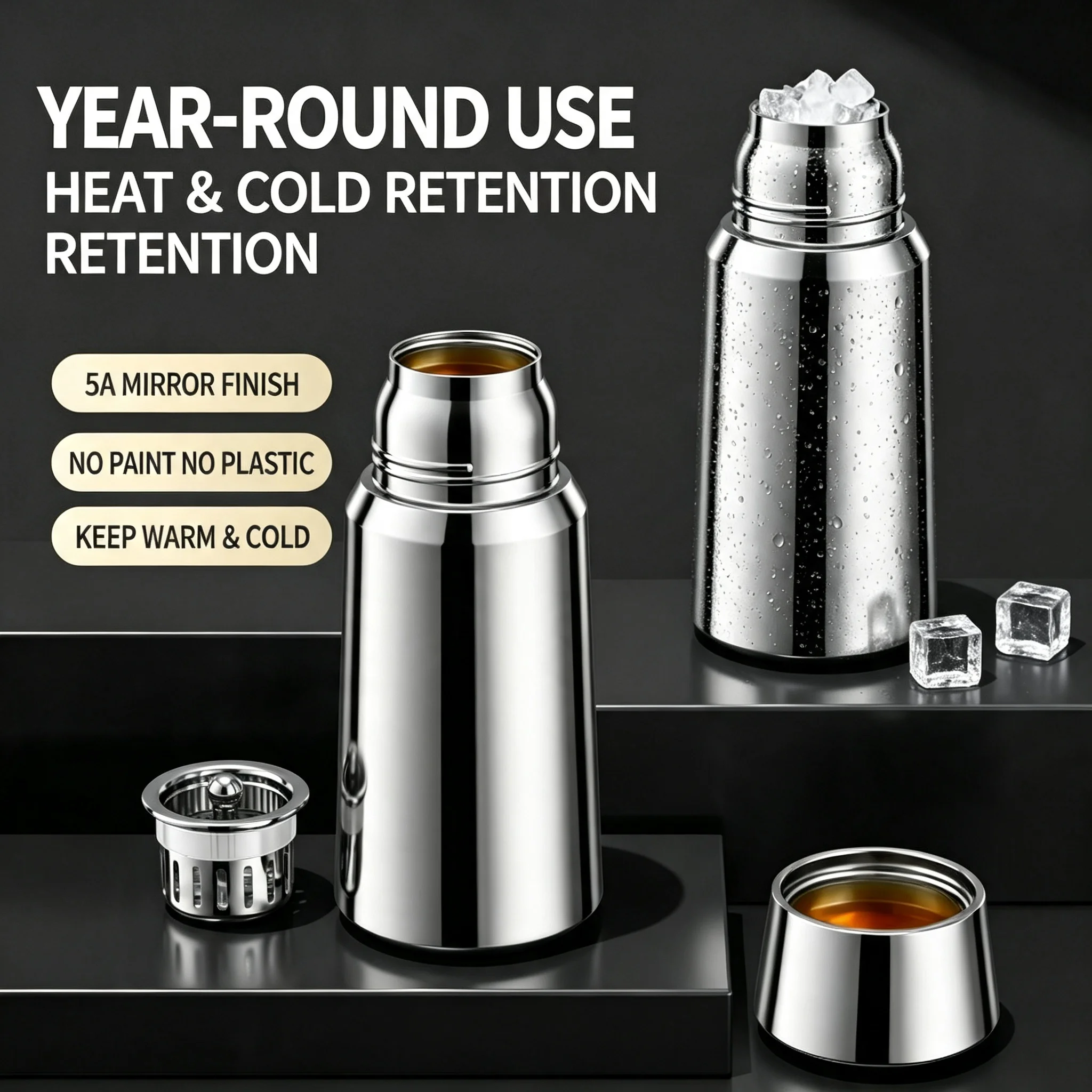 500ml Stainless Steel Vacuum Flask with 316 Food Grade Liner Leakproof Insulated Thermos Cup Mirror Polished Water Bottle