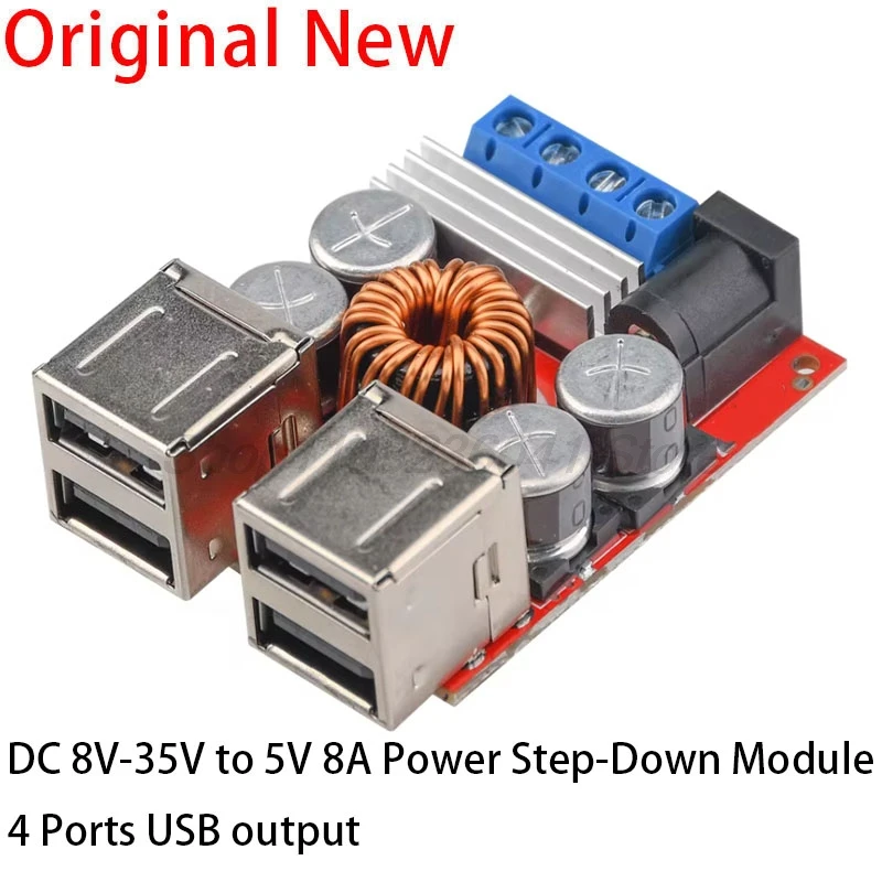 4-portowy moduł zasilania USB do ładowania 8V-35V do 5V 8A DC-DC Step-down Moduł konwersji do ładowania telefonu komórkowego w samochodzie