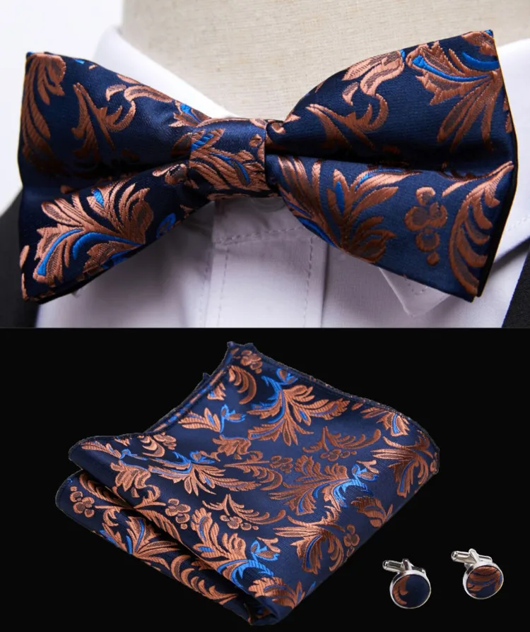 HUISHI Klassische blaue Fliege für Männer, Paisley-Blumenfliege, Einstecktuch, Manschettenknöpfe, Anzug-Set, Hochzeit, Party, kariert, solide Schmetterling – Detail 29