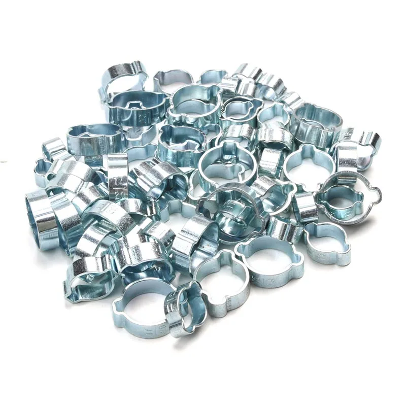 48/80150/PCS Zinc Plated Double Ear Hose Clamp 8Sizes 5-20mmDouble Ear Clamp Iron Galvanized Hose Clamp Quick Installation Clamp