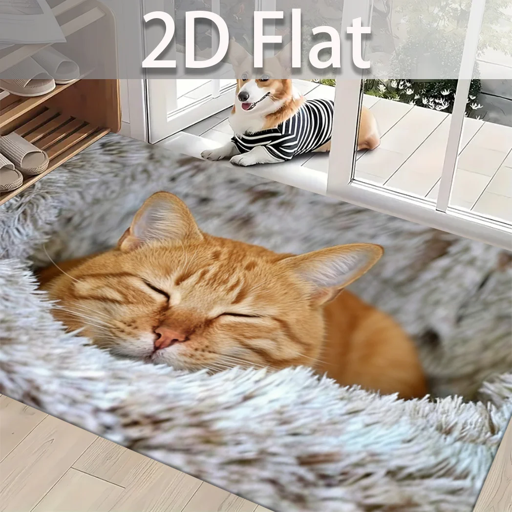 Fluffy Sleeping Cat Paw Print Doormat Welcome Mat for Pet Owner Funny Animal Entryway Mat Home Decoration Indoor Outdoor Gift Su