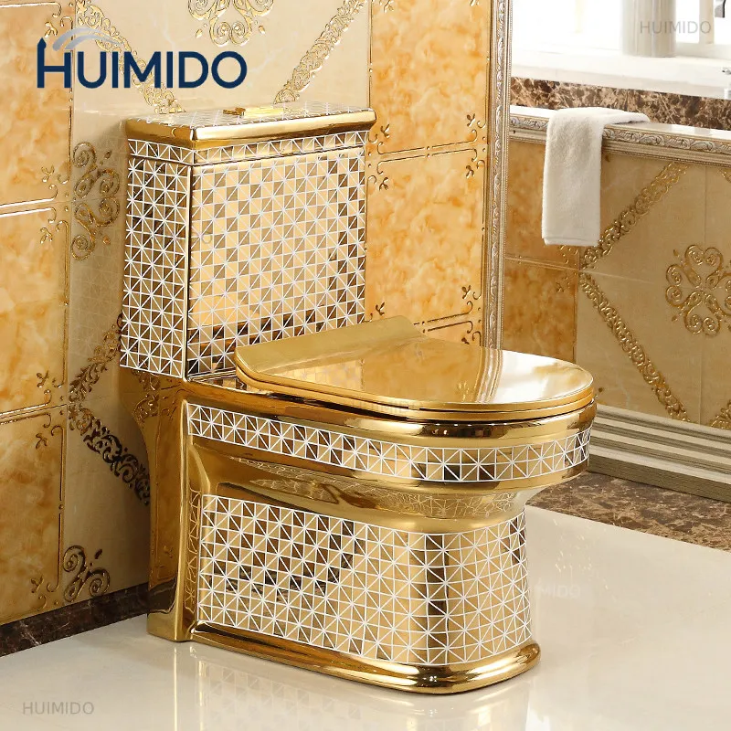 Household flush golden toilet super swirl water-saving deodorant toilet square personalized color ceramic toilet