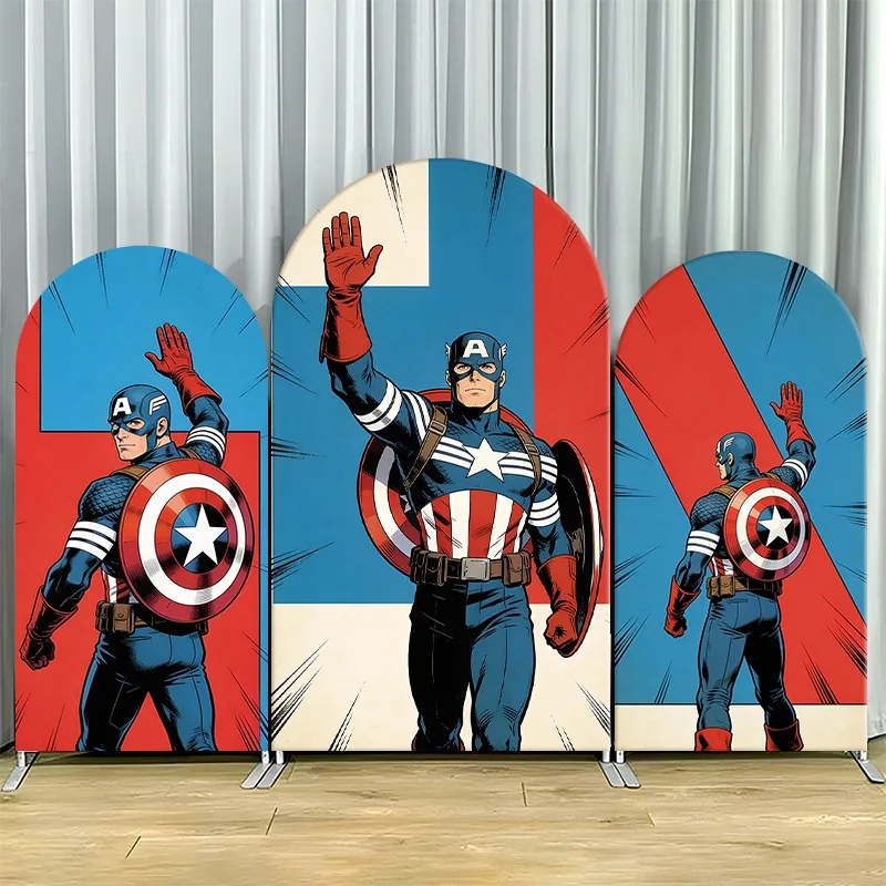 

Arch Backdrop Cover Single Side Captain America Comic Red Blue White Party Decoration Photo Booth Background Props Room Decor