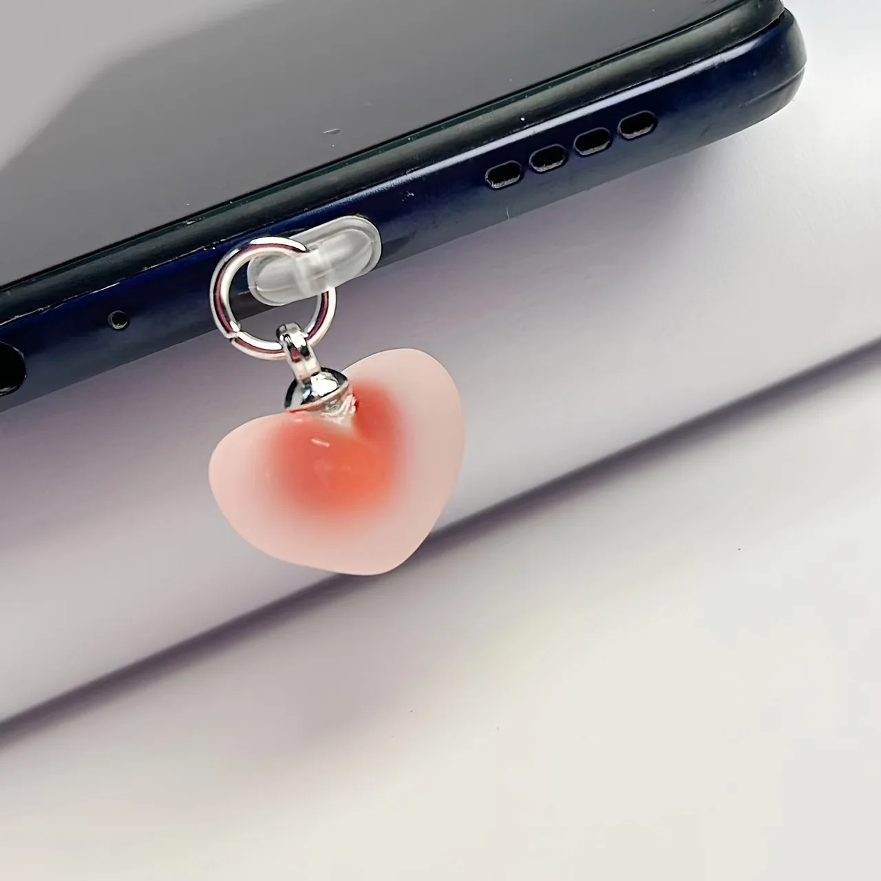 Imitation Jade Glass Heart-shaped Phone Dust Plug Hanging Accessory Decoration For IPhone For Samsung Type-C Dust Plug Pendant